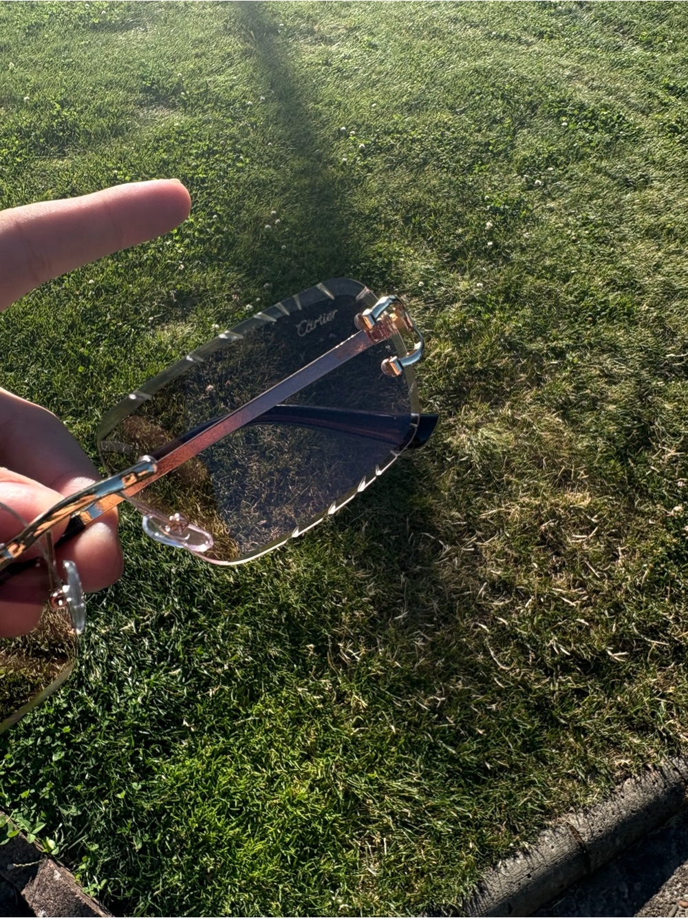 Cartier Rimless Sunglasses with Gold Hardware and Light Brown Lenses